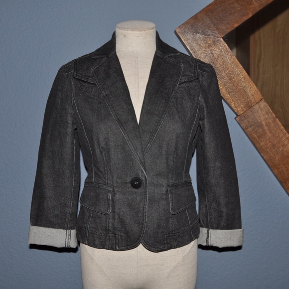 'FINAL' ANN TAYLOR Denim Velvet-Trim Blazer Jacket - Picture 4 of 8